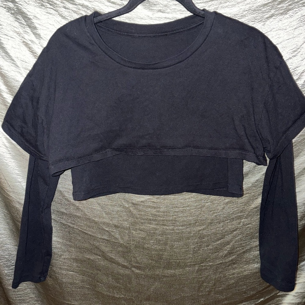 Black Women's Layered Long Sleeve Crop Top